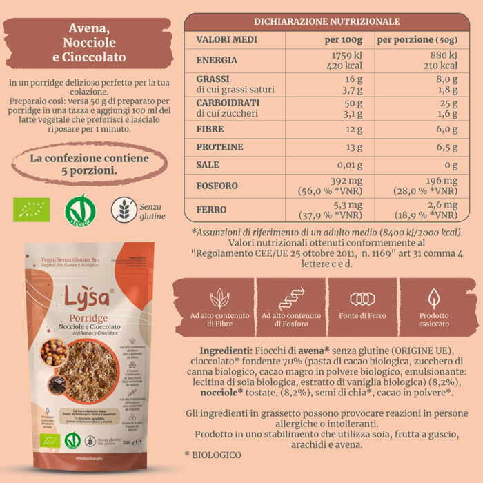 Porridge Bio Nocciole e Cioccolato senza glutine - immagine 2